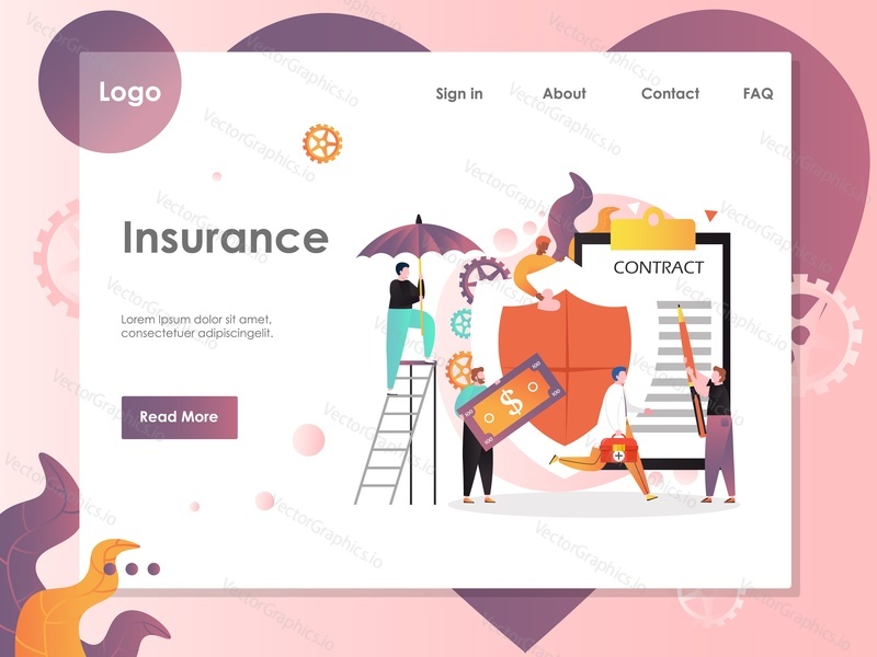 Insurance vector website template, web page and landing page design for website and mobile site development. Life and health insurance services.