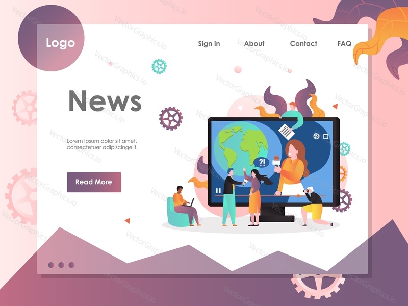 News vector website template, web page and landing page design for website and mobile site development. Mass media, live, breaking world news and headlines concept.