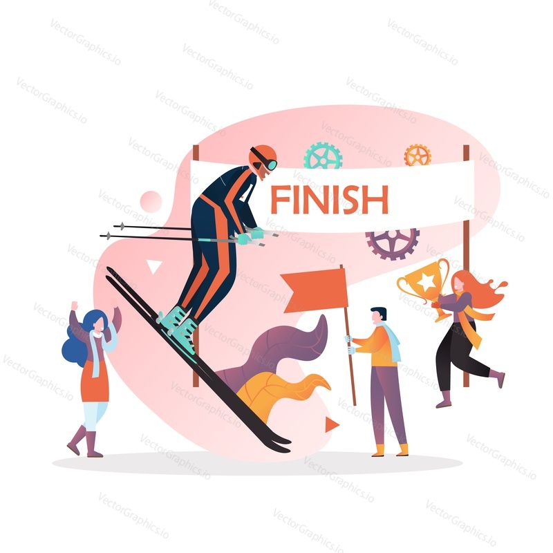 Cross country skiing, vector illustration. Winter triathlon competition, championship, multisport run-bike-ski event concept for web banner, website page etc.