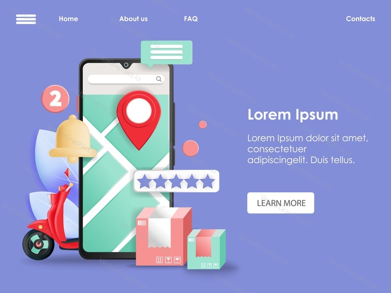 Delivery web service landing page vector template. Mobile app advertising fast shipping. Business, ecommerce, merchandise and logistic promotion. Grocery order and parcel delivering
