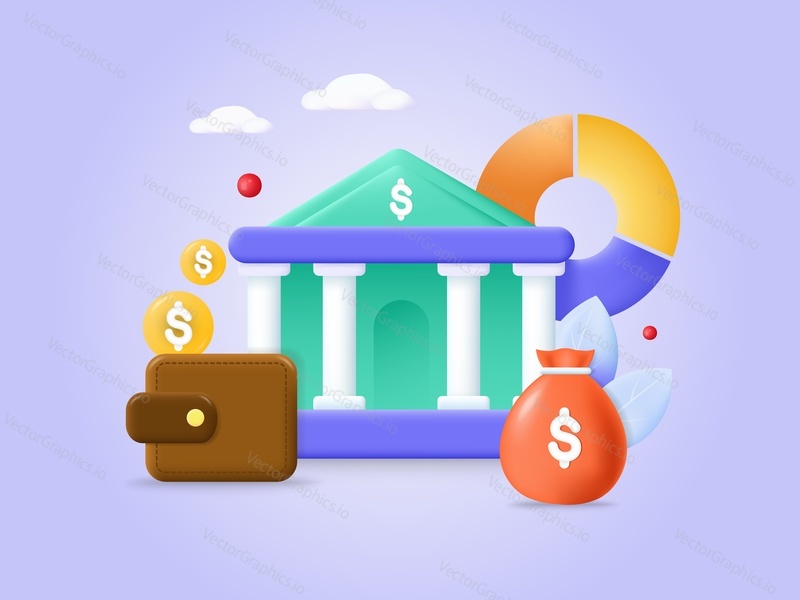 Bank service vector. Business and finance illustration. Money, budget and financial analysis concept. Commercial payment, credit, investment dividends and savings scene