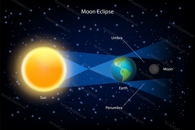 Lunar eclipse vector infographic. The