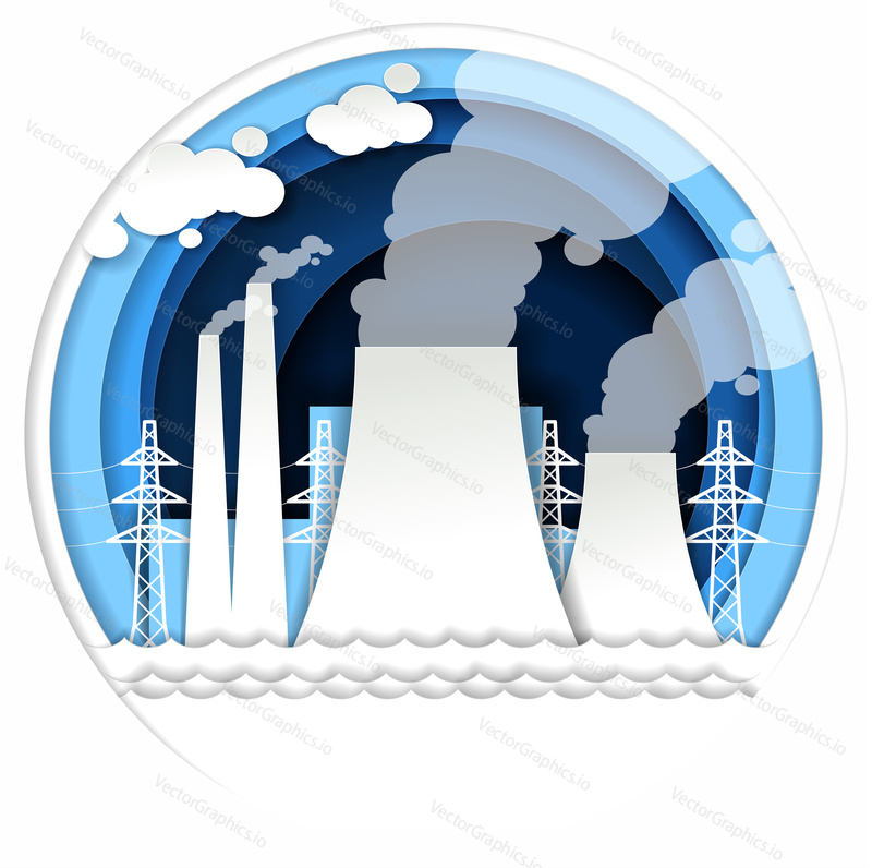 Thermal power plant concept vector illustration in paper art style.
