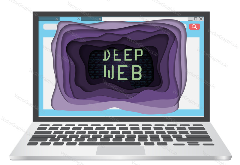Invisible or hidden web concept vector illustration. Deep web lettering on laptop screen.