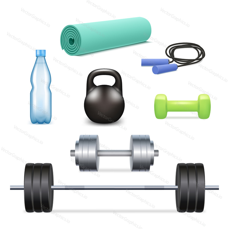 Vector gym icon set. Realistic 3d illustration isolated on white background.