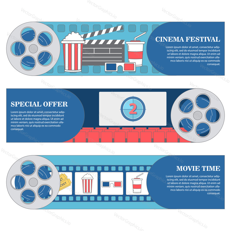 Cinema festival horizontal banners. Vector