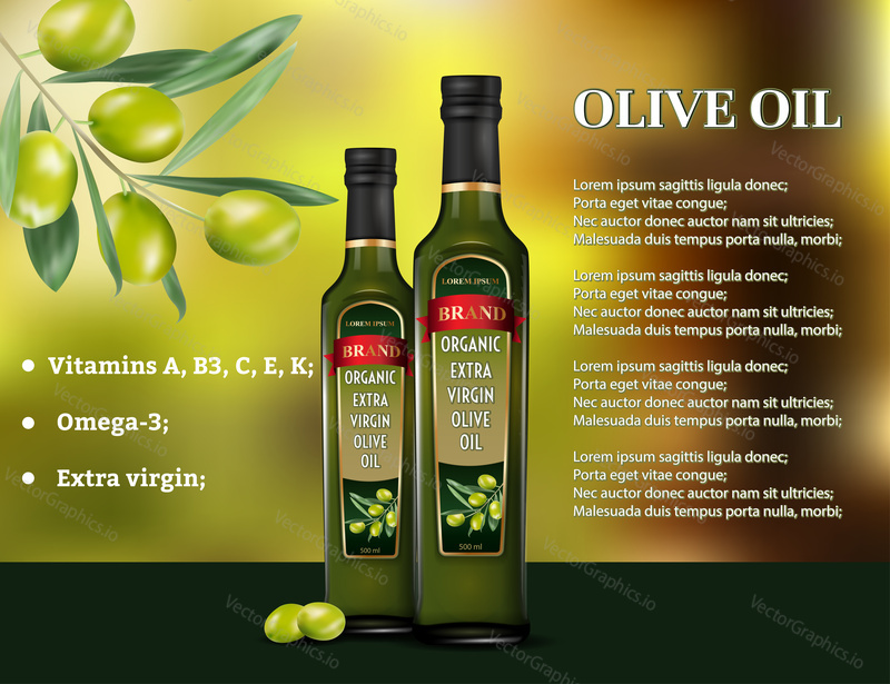 Olive oil products ad. Vector