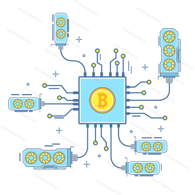 Bitcoin concept vector illustration. Digital currency or cryptocurrency for electronic payments. Bitcoin and blockchain technology flat linear style design icon.