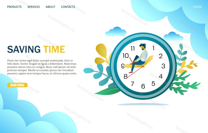 Saving time vector website template, web page and landing page design for website and mobile site development. Time management, deadline concept.