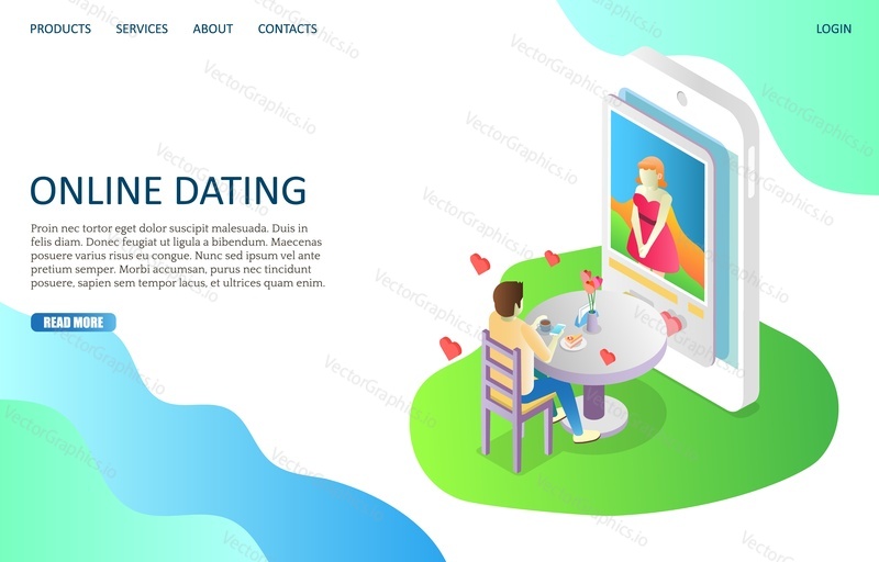 Online dating vector website template, web page and landing page design for website and mobile site development. Virtual romantic relationship concept.