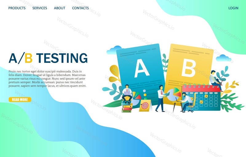 A B testing vector website template, web page and landing page design for website and mobile site development. Split comparison concept.