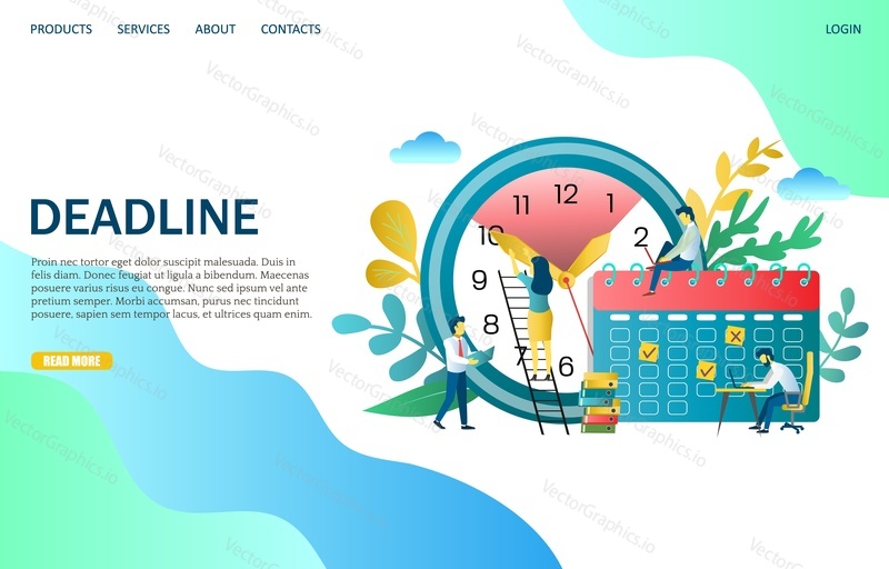 Deadline vector website template, web page and landing page design for website and mobile site development. Time stress, lack of time concept.