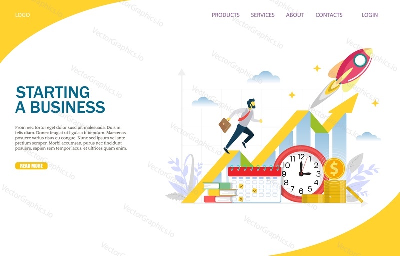 Starting a business vector website template, web page and landing page design for website and mobile site development. Business startup launching.