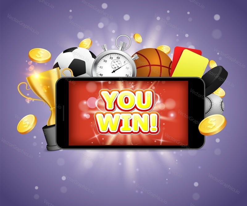 You win, sports betting vector poster banner design template. Winner football, basketball, baseball, hockey sports betting.