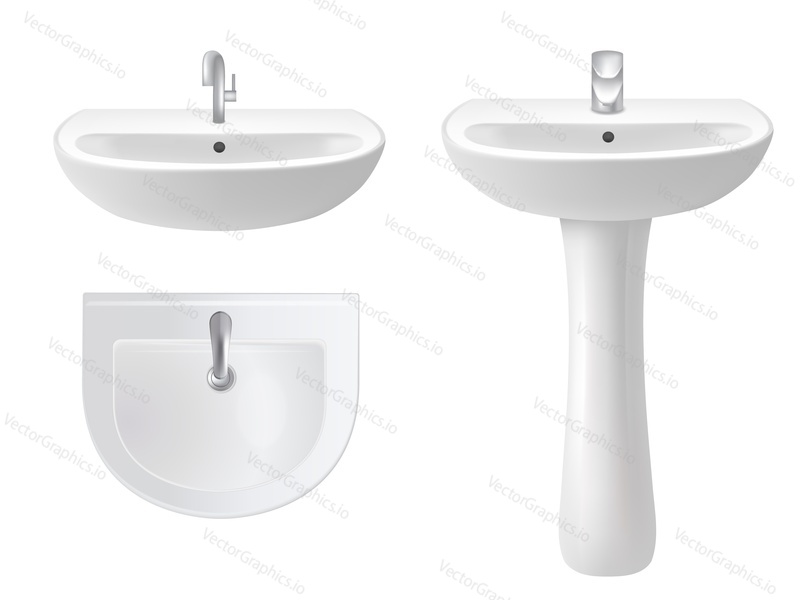 Bathroom washbasin icon set. Vector realistic illustration isolated on white background.