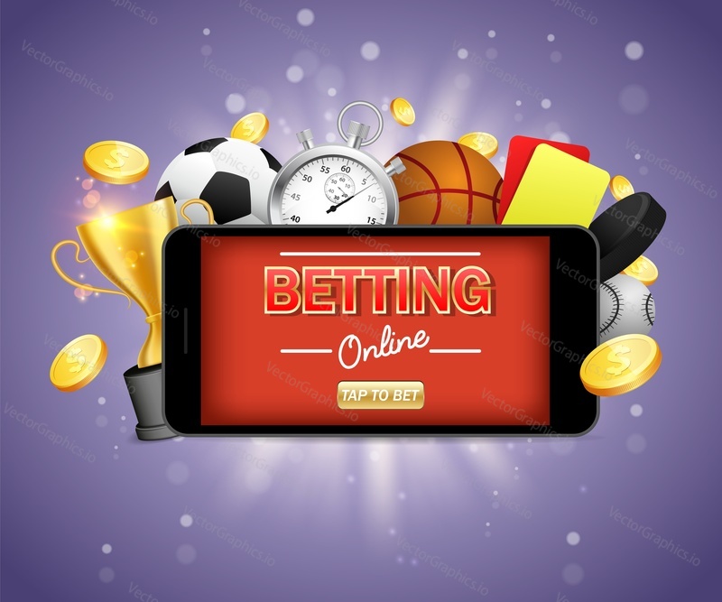 Online sports betting vector poster banner design template. Football, basketball, baseball, hockey online betting.