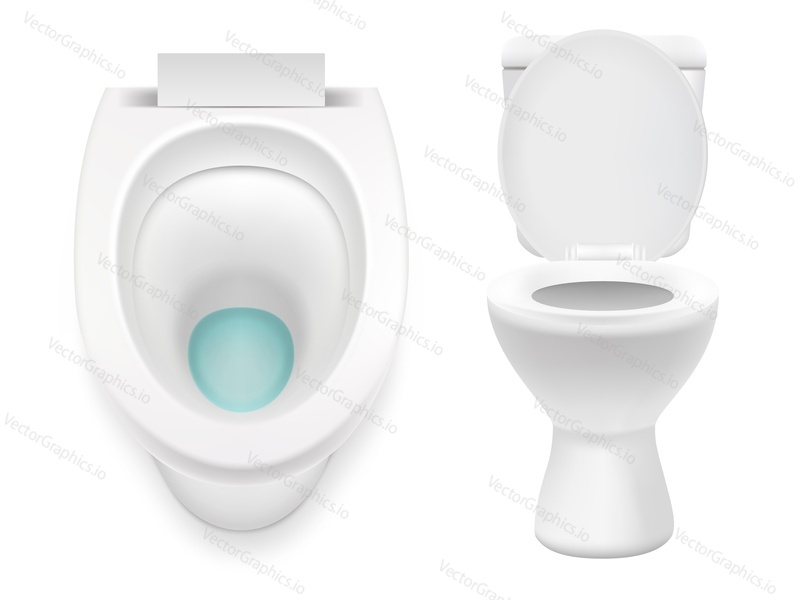 White toilet icon set. Vector realistic illustration isolated on white background.