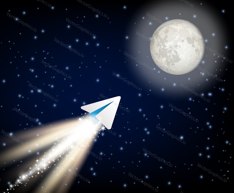 TON Telegram cryptocurrency flying to the moon like space rocket vector illustration. New cryptocurrency ico space wallpaper, poster.