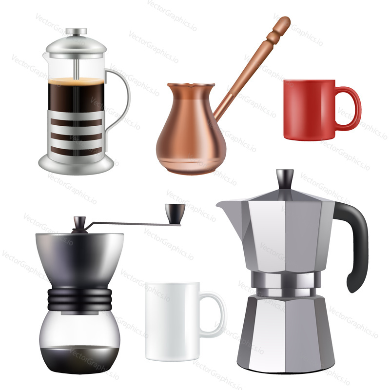 Turkish coffee set. Vector realistic illustration isolated on white background.
