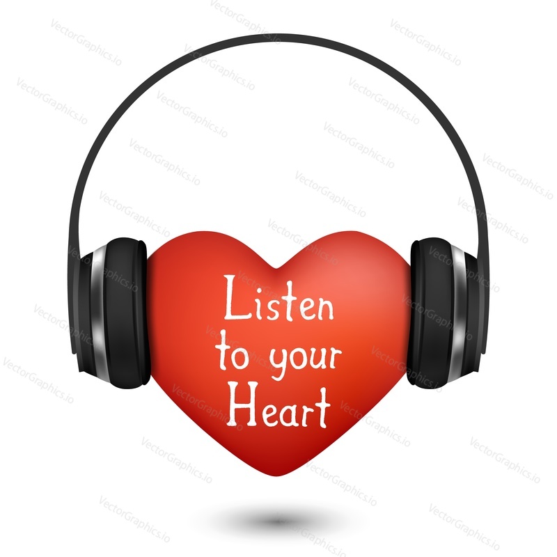 Red heart with headphones. Music vector concept illustration isolated on white background.