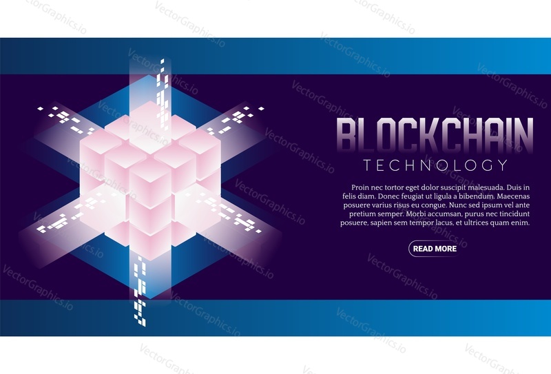 Blockchain technology abstract background. Vector isometric illustration. Blockchain technology banner, poster design template.