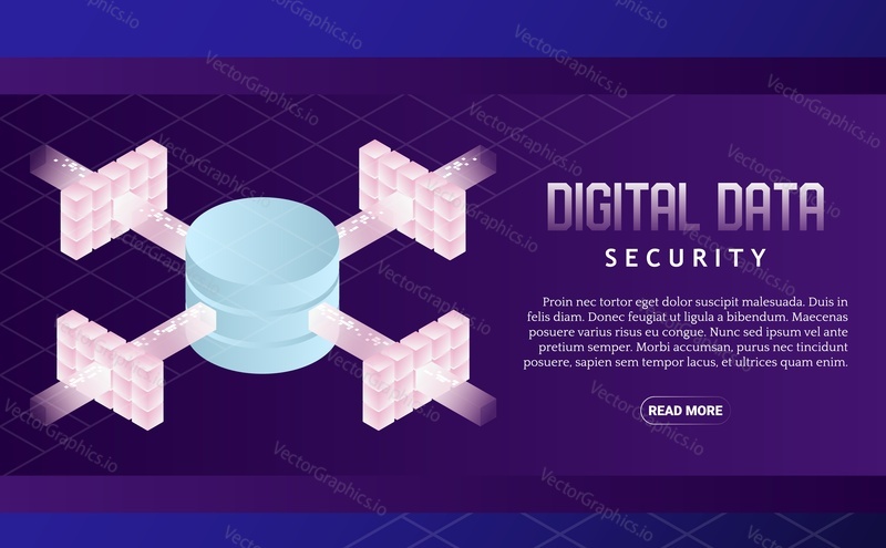 Data security poster, banner design template. Vector isometric illustration.