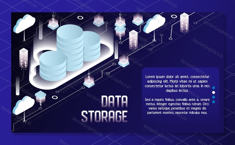 Cloud data storage poster, banner design template. Vector isometric illustration.