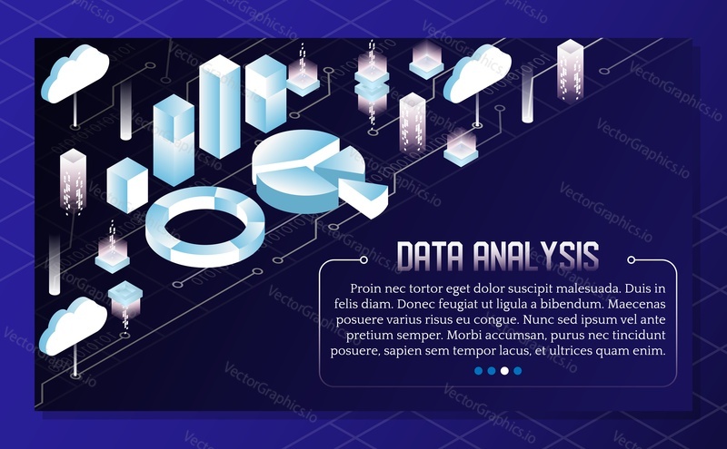 Data analysis poster, banner design template. Vector isometric illustration.