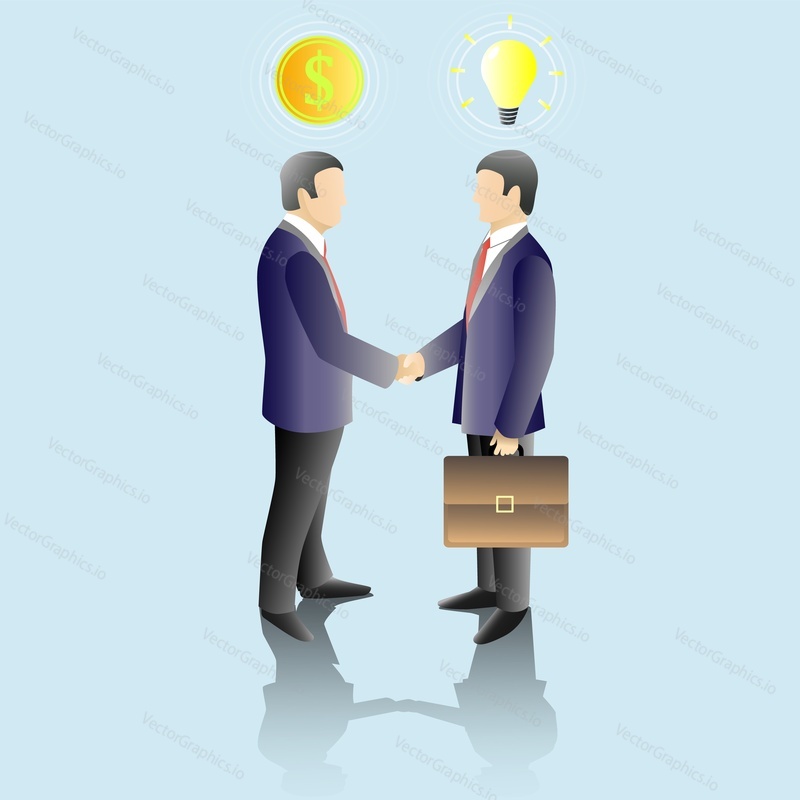Businessmen shaking hands while making a deal. Vector illustration. Business partnership concept design element.