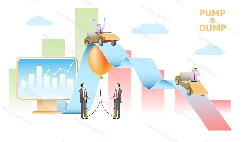 Pump and dump stock exchange scheme concept. Vector realistic illustration.