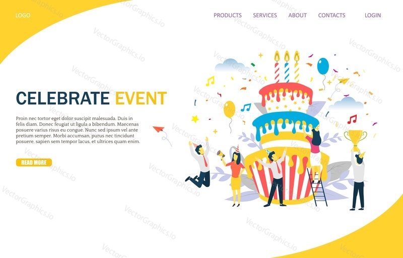 Celebrate event vector website template, web page and landing page design for website and mobile site development. Office party, business corporate anniversary special event startup milestone.