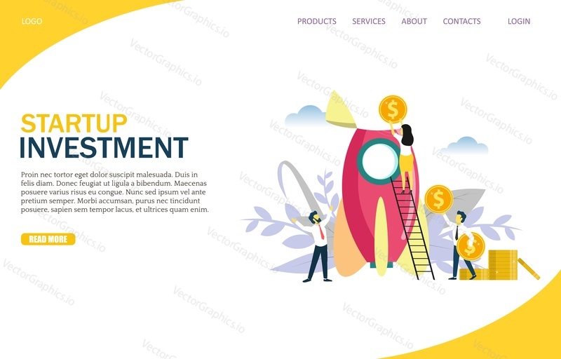 Startup investment vector website template, web page and landing page design for website and mobile site development. Business investment concept.