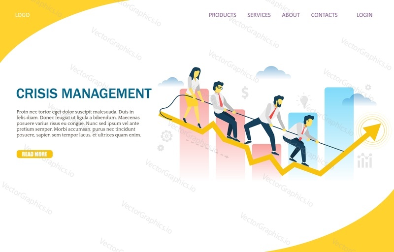 Crisis management vector website template, web page and landing page design for website and mobile site development. Financial crisis concept.