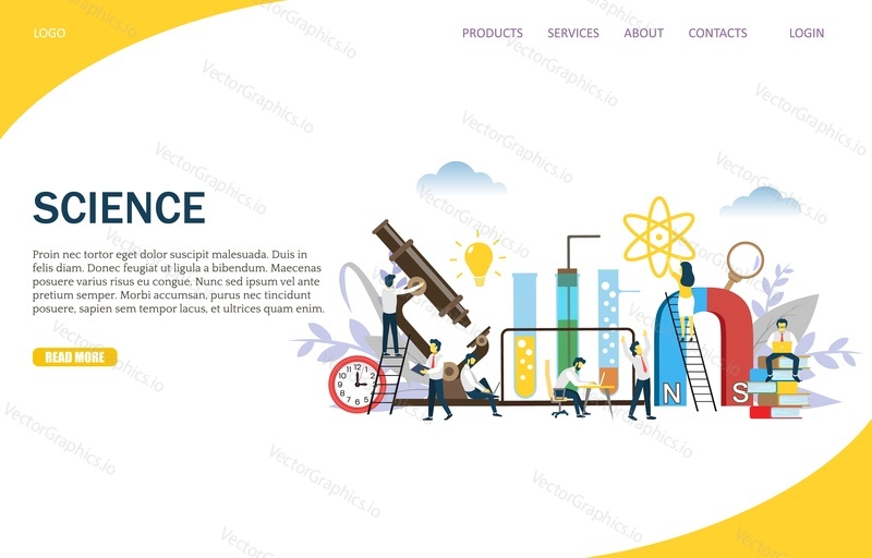 Science vector website template, web page and landing page design for website and mobile site development. Scientific laboratory, research, ideas, innovation.