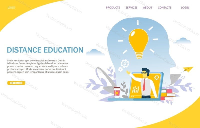 Distance education vector website template, web page and landing page design for website and mobile site development. Knowledge online, e-learning concept.