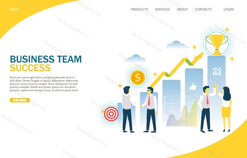 Business team success vector website template, web page and landing page design for website and mobile site development. Great job concept.
