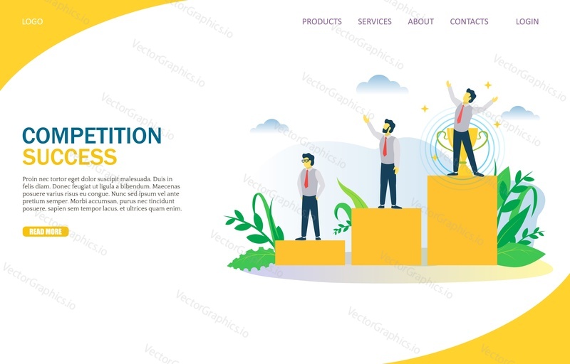 Competition success vector website template, web page and landing page design for website and mobile site development. Leadership awards concepts.
