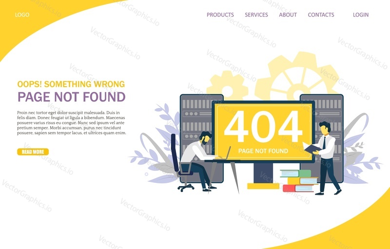 404 Error page not found vector website template, web page and landing page design for website and mobile site development. Webpage under construction concept.