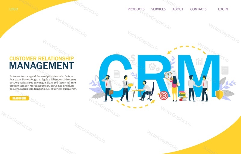 Customer relationship management vector website template, web page and landing page design for website and mobile site development. Inbound marketing, crm concepts.
