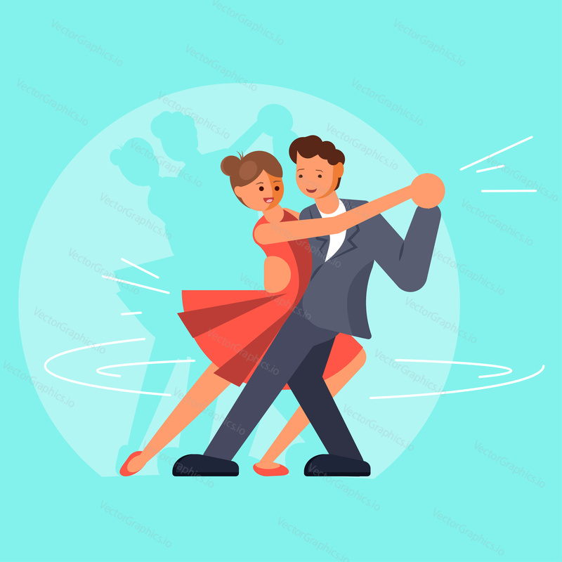 Beautiful couple young man and woman dancing tango. Vector illustration in flat style. Performing arts hobby concept design element.
