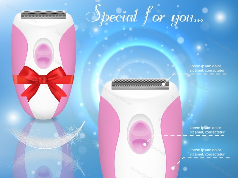 Epilator or hair removal advertising poster banner template. Vector realistic illustration.