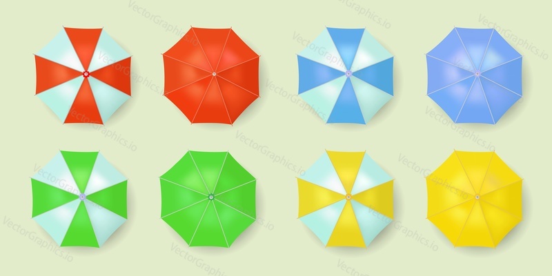 Summer beach umbrella icon set. Vector top view illustration isolated on white background.