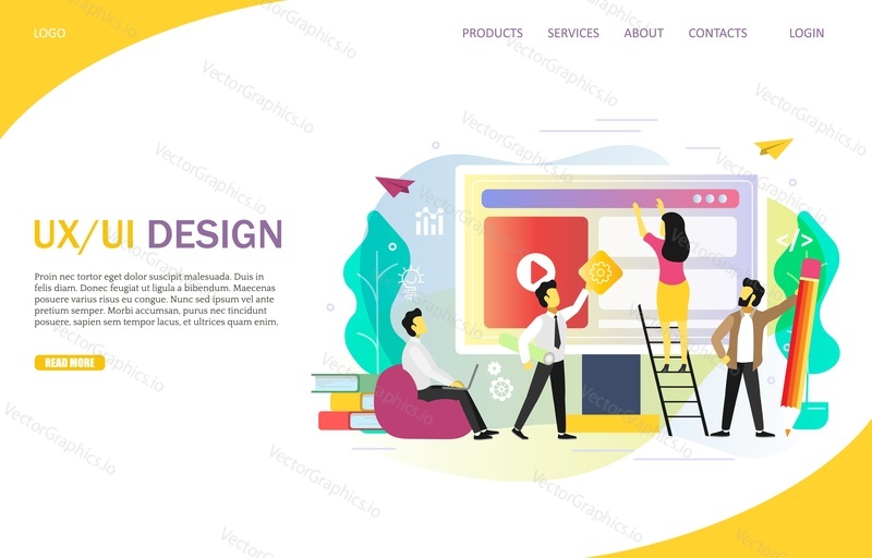 UX or UI design landing page website template. Vector flat illustration. Website and app design, web development.