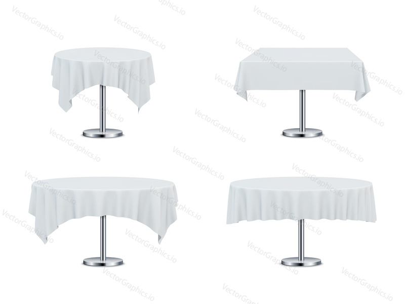 Restaurant tables with tablecloths. Vector realistic illustration isolated on white background.