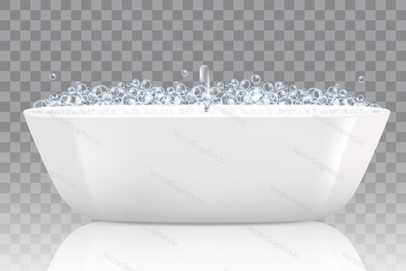 Bathtub with soap bubbles. Vector realistic illustration isolated on transparent background.