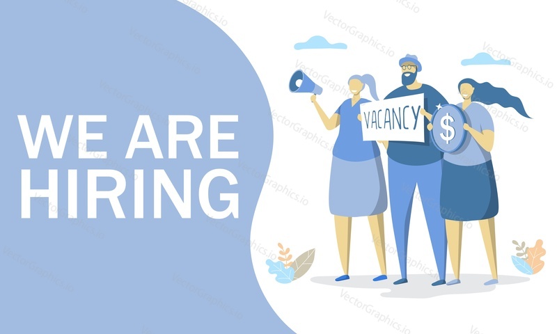 We are hiring vector flat style design illustration. Business recruitment, human resousers management concept with characters for web banner, website page etc.