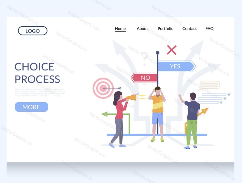 Choice process vector website template, web page and landing page design for website and mobile site development. Decision making.