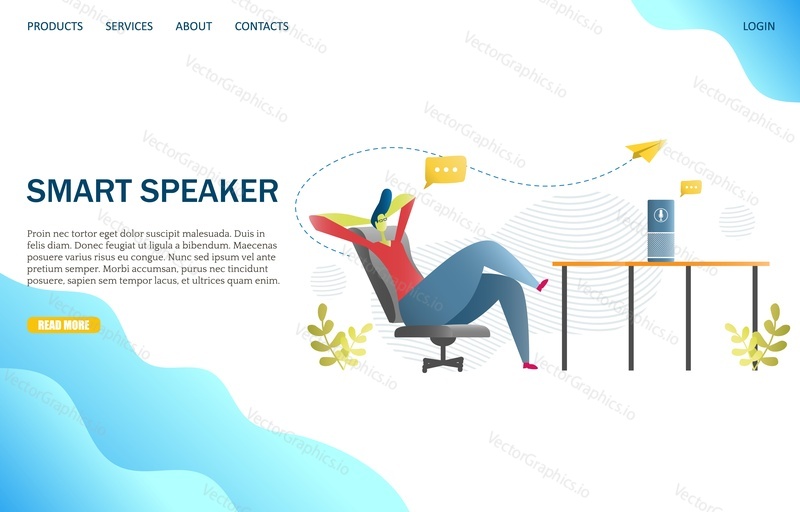Smart speaker vector website template, web page and landing page design for website and mobile site development. Voice assistant concept.