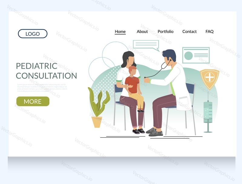 Pediatric consultation vector website template, web page and landing page design for website and mobile site development. Pediatrician checkup in clinic, children healthcare.
