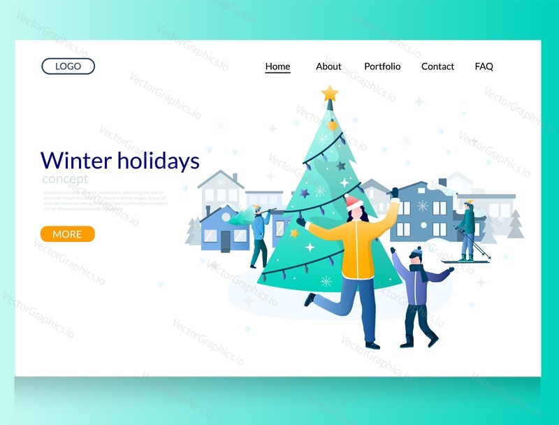 Winter holidays vector website template. Merry Christmas and Happy New Year web page and landing page design for website and mobile site development.